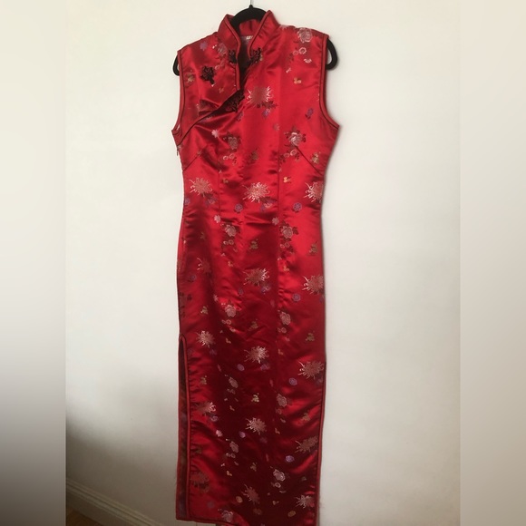 Vintage Dresses | Vintage Red Silk Dress - Modern Qipao Chinese Cheongsam Dress Evening | Color: Red | Size: S | Ninacarpenter's Closet